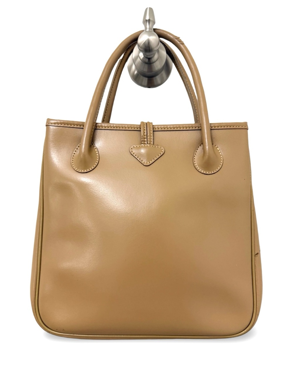 Vintage Longchamp Roseau Leather Tote Bag Camel Tan Bamboo Toggle - Picture 4 of 11